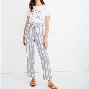 Madewell | Linen striped high waist belted ankle pants size 6